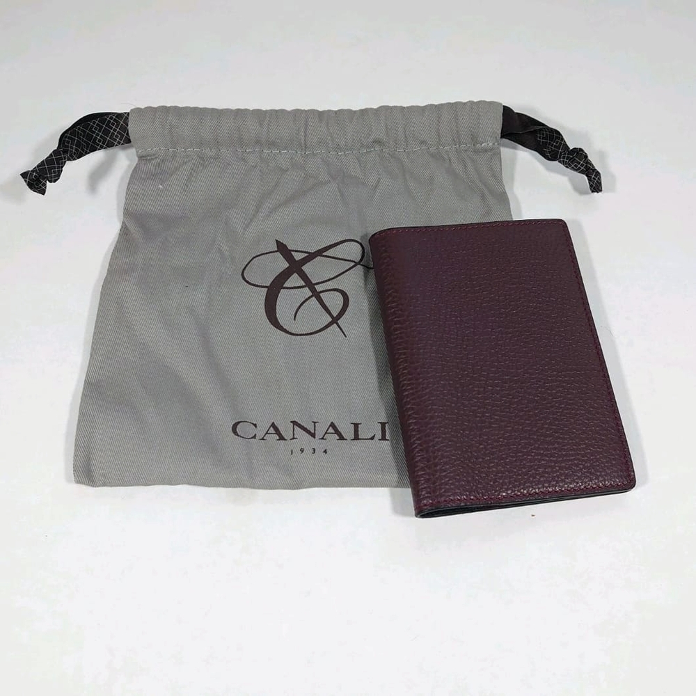 CANALI New Leather Passport Credit Card Holder Maroon - Picture 5 of 7